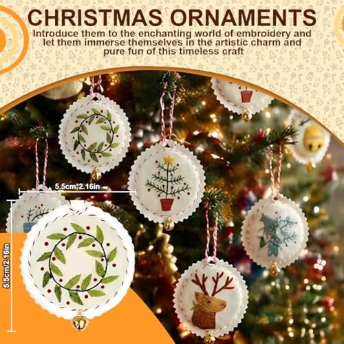 Christmas Embroidery Kit, 12PCS DIY Ornament Set for Beginners