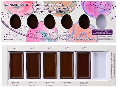 Kuretake Gansai Tambi GRANULATING COLORS, 5 Color Set, Made in Japan