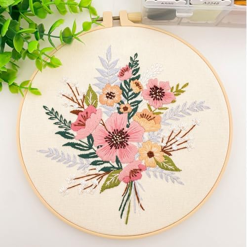 Silentsea Embroidery Kit, Floral and Nature Designs, with Hoops, Needlework Pattern Set (Flower)