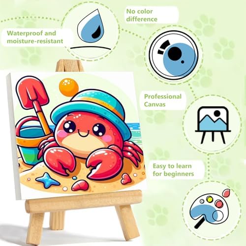 Reivworl Crab Paint by Numbers Kit for Kids with Frame 8×8 inch