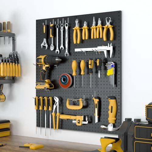 Spampur Peg Board, 6 Pack Metal Pegboard Panels with 50 Hooks