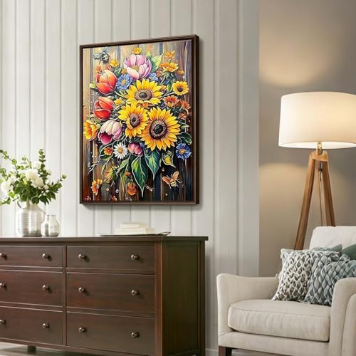 Flowers Diamond Art Kits for Adults, DIY Crafts for Adults 12x16in
