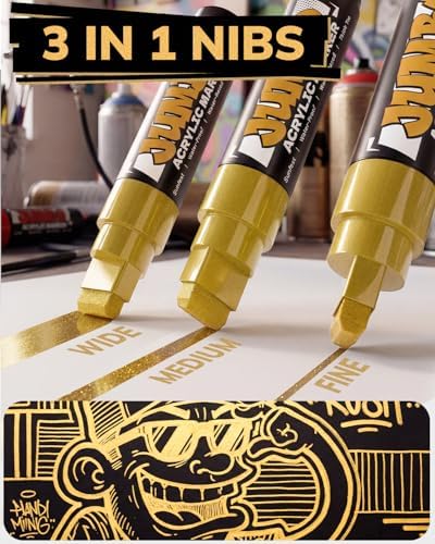 JusArt 4 Pcs Gold Jumbo Poster Marker Set, 15mm and 0.7mm Tip