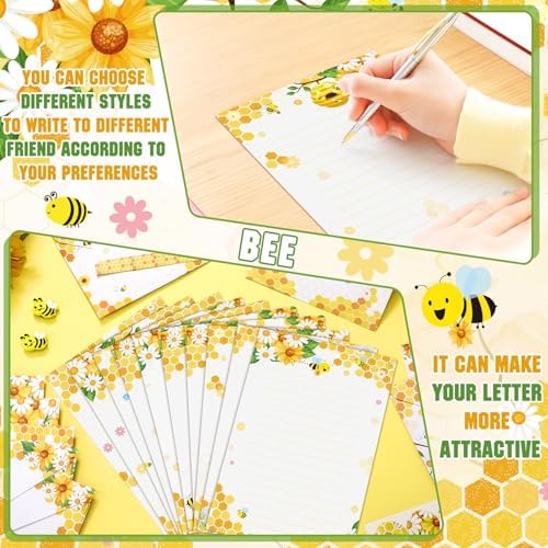 TaoBary 160 Pcs Bee Stationery Paper and Envelopes Set, 5.5 x 8.25''