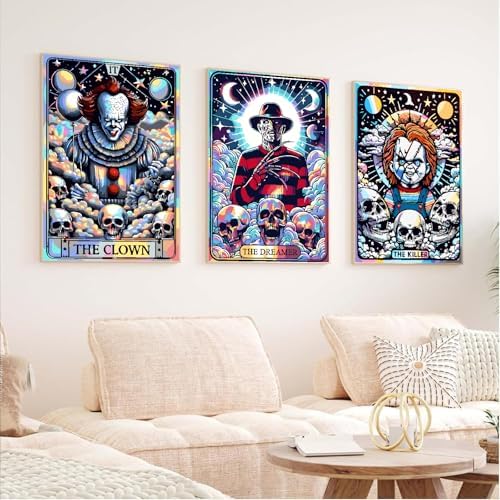 Clendo 6 Packs Halloween Paint by Number Kits for Adults, Horror Movie Adult's Painting by Numbers on Canvas, Easy Acrylic DIY Oil Painting on Canvas, Home Wall Decor(12x16in No Frame)