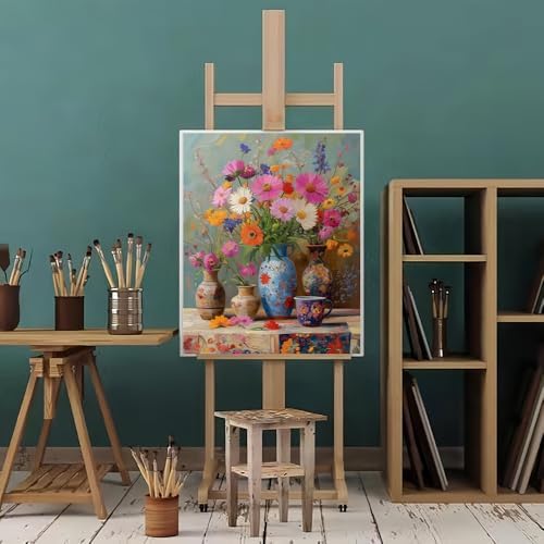 Natuyalo Paint by Numbers Kit for Adults Beginner, Vase on Table Adult Paint by Number Kits on Canvas Without Frame, Flowers Acrylic Paint by Numbers for Home Decor Gift 16x20 inch