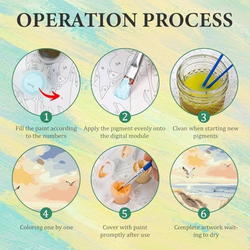 4 Pack Paint by Numbers Kit for Adults with Frame, Beach DIY Painting Kit