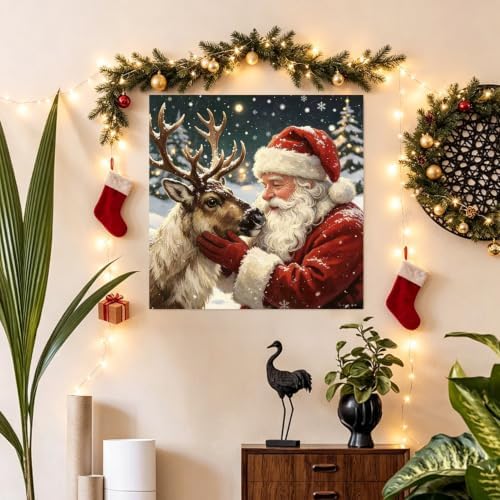 WULINHUAFA Christmas Paint by Numbers Adults Beginner 16x16 Inch | Santa Claus Adult Paint by Number Kits, DIY Acrylic Oil Easy Painting by Numbers for Gifts Home Wall Decor Without Frame