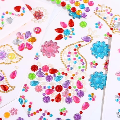 Gem Stickers for Crafting, Face, Eye, and Body Makeup, DIY Decoration, Kids' Rewards (Gem Stickers E (8 Sheets))