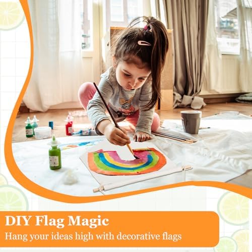 12PCS Blank Canvas Flag, Natural Canvas Banner Wall Hanging with Wooden Dowel for DIY Pin Display, Paint Decorations, Enamel Badge Collection (10.4" x 9.44")