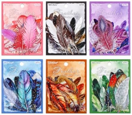 60 Pcs Silver Foil Feather Stickers, 6 Packs Cardstock Plumes