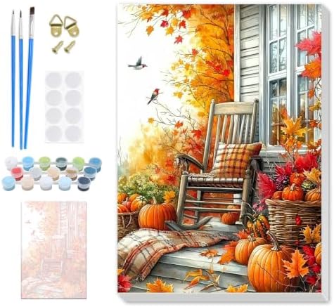 SENQAO Autumn Chair Paint by Numbers Kit for Adults Beginner, Fall Couryard Adult Paint by Number Kits on Canvas, DIY Acrylic Oil Easy Painting by Numbers for Home Wall Decor 8X12 inch