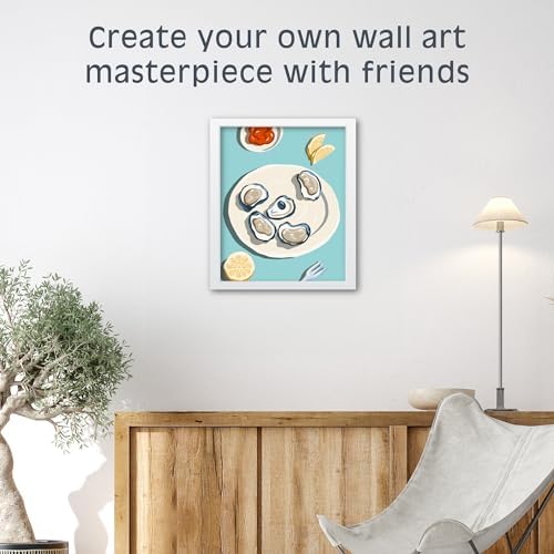 Pink Picasso The World is Your Oyster Paint by Numbers Kit 8x10 Coastal Art | Coastal oyster art with lemon wedges, cocktail sauce and turquoise tabletop for a fresh retro DIY painting project