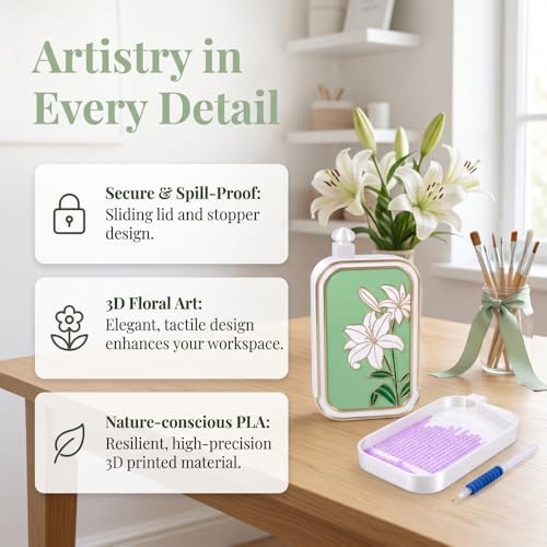 RaySoar 3D Printed Diamond Art Trays with Lids, High Edge Anti-Spill Rhinestone Tray with Exquisite Pattern for Diamond Art Accessories - White