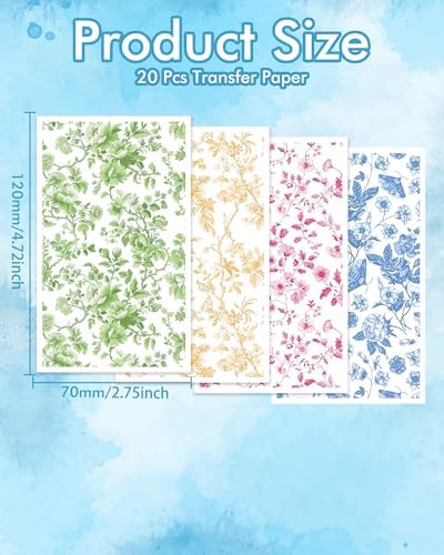 Puocaon Flower Clay Transfer Paper - 20 Pcs Traditional Chinoiserie Art Design Transfer Sheets for Polymer Clay Colorful Floral Earrings Design Jewelry Making