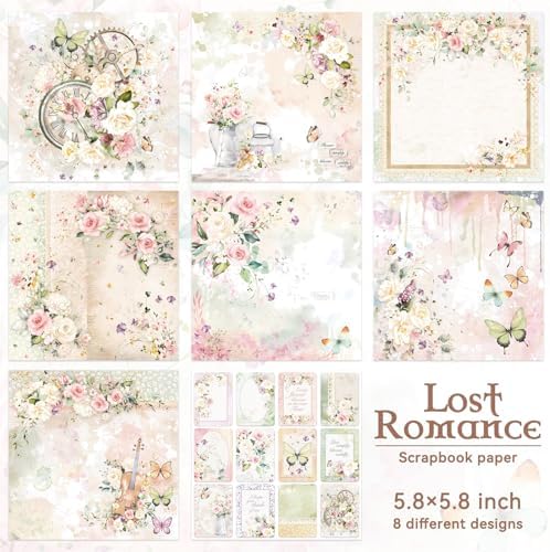 Bomichi 16 Sheets Scrapbook Paper, Vintage Decorative Scrapbook Supplies for Junk Journal Card Making Picture Art Collage DIY 6x6 inches
