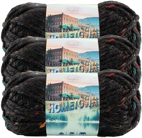 Lion Brand Yarn Hometown Yarn, Super-Bulky Yarn for Knitting, Crocheting, and Crafting, 3 Pack, Cambridge Tweed