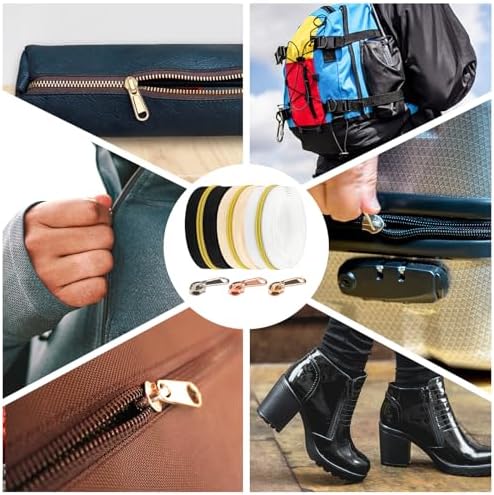 DOITEM 17.8 Yards Endless Zippers by The Meter Black White Zipper 6 mm Spiral + 32 Nonlock Zippers (Gold Silver Rose Gold)