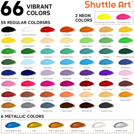 82 Pack Acrylic Paint Set, Shuttle Art 66 Colors Acrylic Paint with 10 Brushes, 22ml/0.74oz Tubes, Vibrant Colors, Artist Painting Supplies for Kids, Adults Painting & Crafting on Canvas, Wood Ceramic