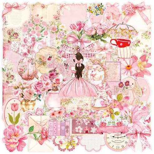 50pcs Pink Aesthetic Flowers Stickers Flora Scrapbook Stickers