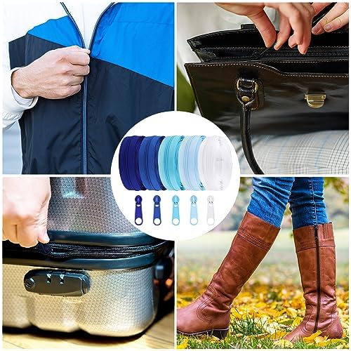 DOITEM 15.3 Yards/ 14 m 5 Pieces Assorted Colors #3 Nylon Coil Zippers, Sewing Zippers Endless Zips with 20 Pieces Zipper Sliders Zip Heads for DIY Sewing Tailor Craft Supplies (Blue White)