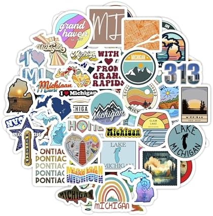 100Pcs Michigan Stickers for Water Bottle and Laptop - Michigan State Gifts, Party Supplies & Decorations, Waterproof Vinyl Decals, State Pride and Icon Stickers, Gifts for Women & Men