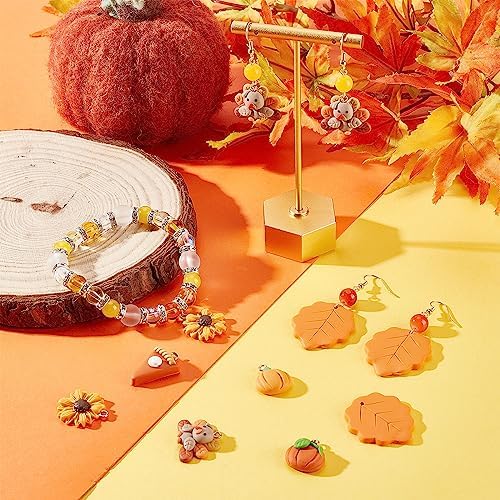 SUNNYCLUE 1 Box 24Pcs Thanksgiving Charms Leaf Charm Handmade Polymer Clay Fall Autumn Animal Turkey Pizza Pumpkin Sunflowers Flatback Pendants for Jewelry Making Findings DIY Craft Supplies