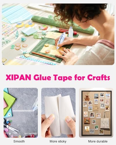 2026 Retractable Double Sided Tape Roller for Crafts, 2 Pcs Glue Tape for Scrapbooking with 4 Extra Refills, Pink & Blue