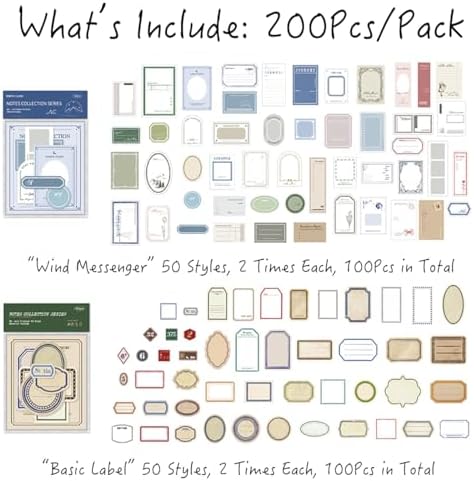 SIBLYMONA 200Pcs Vintage Memo Material Pack Memo Collection (Multicolor)