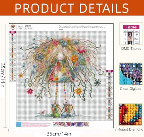 Axquilon Girl Diamond Art Kits for Adults 14x14 inch