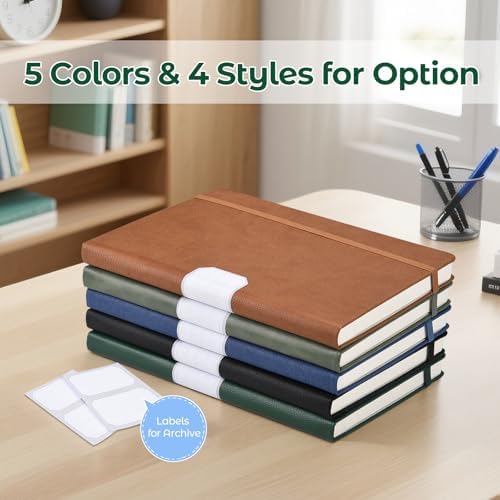 MALEDEN Notebook, A5 Hardcover Leather Notebook for Work, Notebook Journal for Women, Men, 192 Thick Paper, Large Notebook with Pockets, Professional Business Notebook (College Ruled, Green)