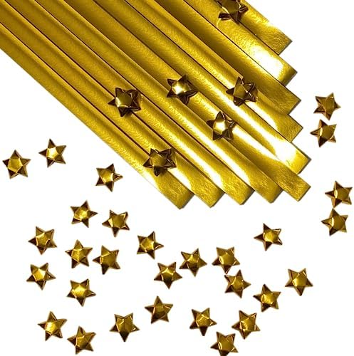 500-Strips Gold Foil Paper Strips for Making Origami Stars, Lucky Stars, Puff Stars. Reflective Mirror Shiny Paper Strips, 0.5 x 11 inch. (Gold Foil, 500)