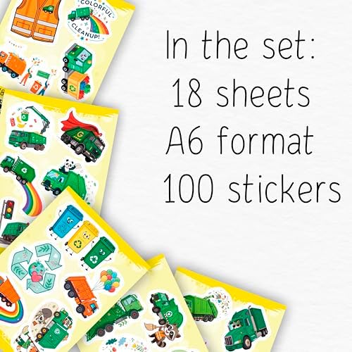 100Pcs Garbage Truck Stickers for Water Bottle, Laptop - Trash Truck Stickers - Garbage Car Party Supplies & Decoration- Gift for Women & Men