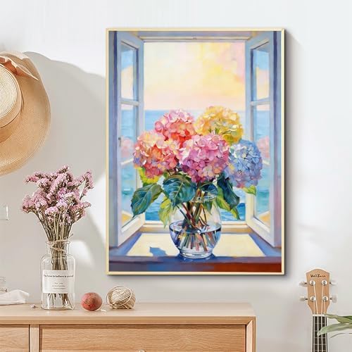 APTDYIGL 5D Hydrangea Flower Diamond Painting Kits for Adults Beginner,DIY Flowers Diamond Art Kits for Adults,Round Full Drill Diamond Dots with Gem Art Kits,Home Wall Decor 12X16inch