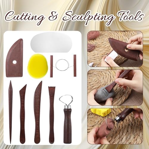 48PCS Pottery Tools Kit for Sculpting, Polymer Clay Tools Kit, Ceramics Modeling Tool, Clay Carving Tool with a Storage Bag, for DIY Handcraft Modeling, Trimming, Shaping, Carving, Dotting