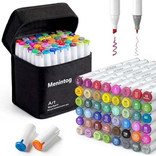 Alcohol Markers, 48 Colors Dual Tip Art Coloring Markers Set Chisel & Fine, for Kids Adult Book Drawing Sketching Illustration, Poster Wood Fabric More Surface,Fade Resistant Ink ,Storage Case
