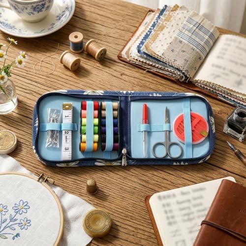WEDKSUHP Travel Sewing Kit Mini, Basic Sewing Kit for Beginners, Portable Hand Sewing Kit with Scissors Needle and Thread Measuring Tape for Emergency Home Travel