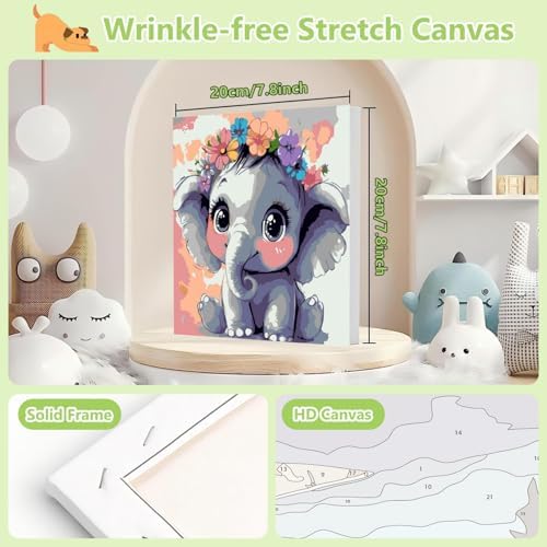 Reivworl Elephant Paint by Numbers Kit for Kids with Frame 8×8 inch