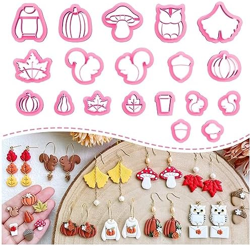 Keoker Fall Polymer Clay Cutters - Pumpkin Clay Cutters for Earrings Making, 19 Shapes Autumn Clay Earrings Cutters (All)