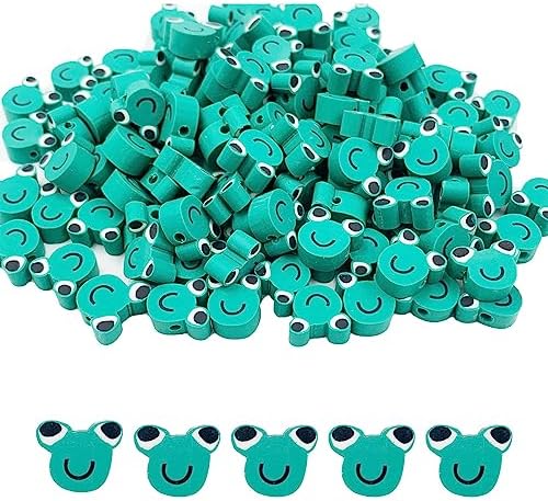 100Pcs Frog Polymer Clay Loose Spacer Beads, 10mm Cute Beads Charms for Women DIY Hair Clip Necklace Bracelet Jewelry Earring Handmade Craft Making