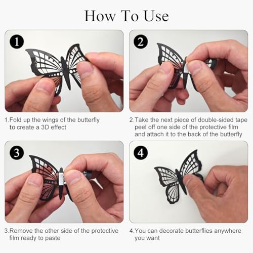 Butterfly Wall Decals - Black-72pcs 3D Butterflies Removable Mural Wall Stickers for Home Room Bedroom Decorations