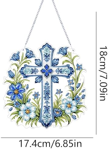 ARPADAMO Hanging Diamonds Art kit for Adult,DIY Cross Flowers Pendant Diamonds Painting Art Kit, 7.0x6.8 inch Acrylic Diamonds Painting Board Kit Ornament, Special Crystal Diamond Hanging Ornament