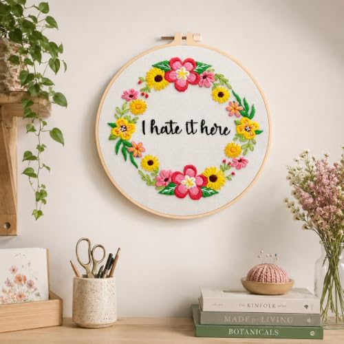 Nuberlic Floral Embroidery Kit for Beginners,Funny Embroidery Practice Kit