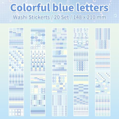Blue Colorful Label Sticker Scrapbooking Supplies for Junk Journal, 20 Sheets Stickers - Ephemera Stickers Book(TZ-012-003)