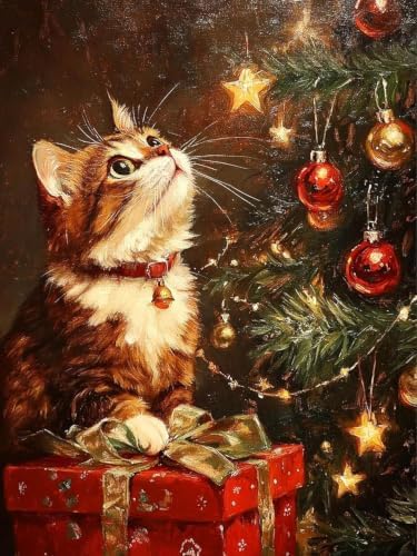 Christmas Cat Paint by Numbers Kits for Adults Beginner 12 x 16 Inch