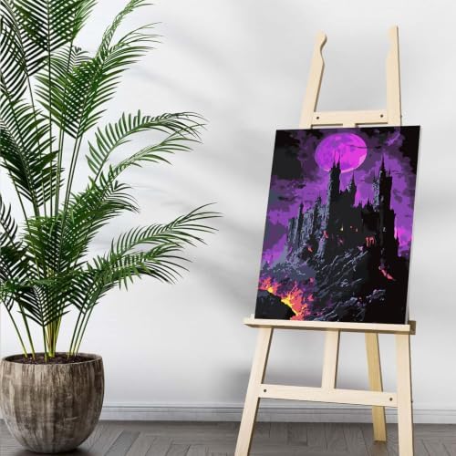 Auremi Halloween Night Paint by Number Kits with Framed, DIY Castle Paint by Number Canvas for Adults, Easy Acrylic in Canvas with Brushes for Decor 20x30cm
