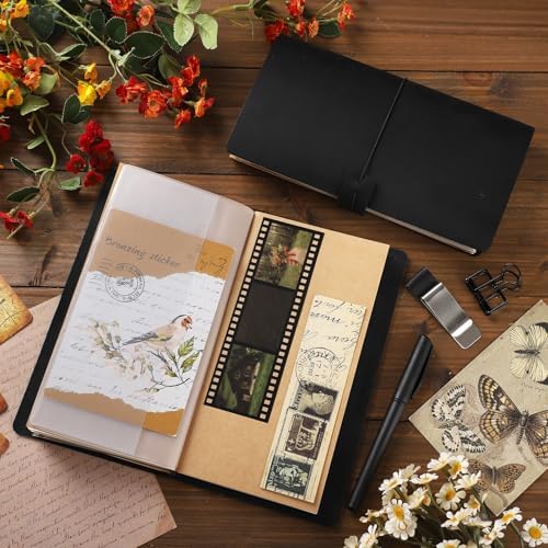 Thenshop Leather Travel Notebook 3 Inserts,Black,Stand Size