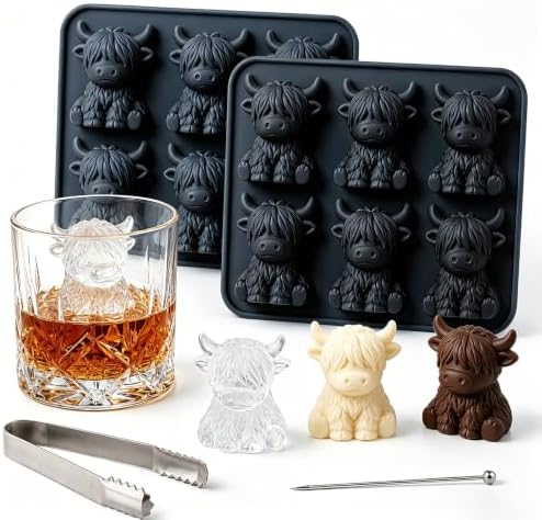 2PCS Highland Cow Ice Cube Mold for Drinks, Baking, Butter, Candle, Soap