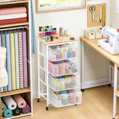 SUNALLY Kitchen Storage Cart with Drawers,Metal Snack Cart Organizer,White