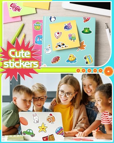 Apakkai 600 Pcs Cute Stickers for Kids, Water Bottle Stickers for Teens, Kawaii Vinyl Phone Laptop Skateboard Animal Waterproof Sticker, Bulk Aesthetic Sticker Packs for Boys Girls Teacher